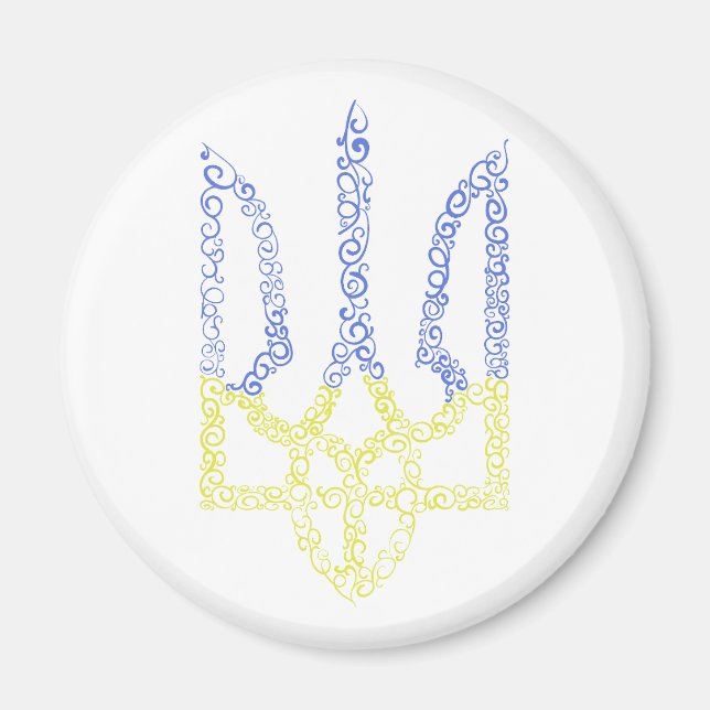 Ukraine coat of arms trident tryzub spiral pattern magnet (Front)