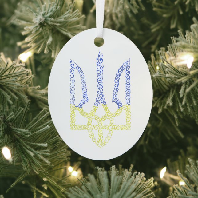 Ukraine coat of arms trident tryzub spiral pattern metal ornament (Insitu)