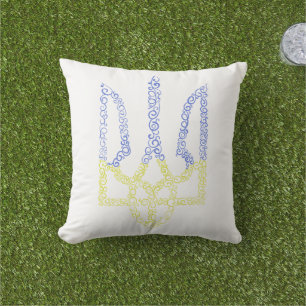 Ukraine coat of arms trident tryzub spiral pattern outdoor pillow