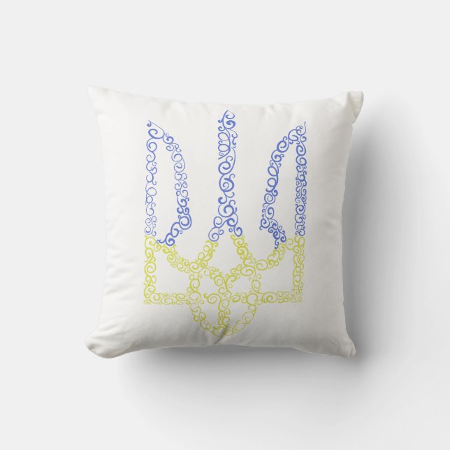 Ukraine coat of arms trident tryzub spiral pattern throw pillow (Front)