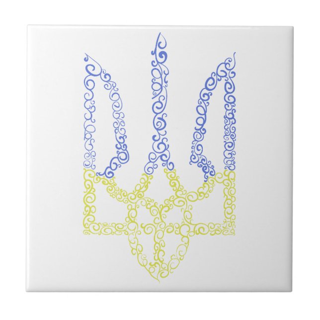 Ukraine coat of arms trident tryzub spiral pattern tile (Front)