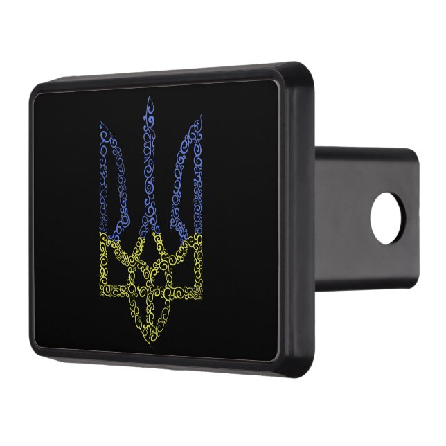 Ukraine coat of arms trident tryzub spiral pattern trailer hitch cover (Left)