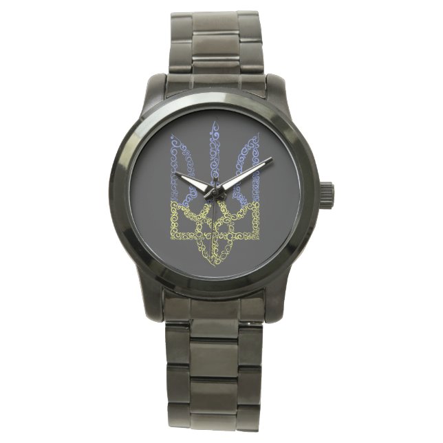 Ukraine coat of arms trident tryzub spiral pattern watch (Front)