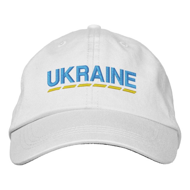 UKRAINE Coloured Light Blue and Yellow on White Embroidered Hat (Front)