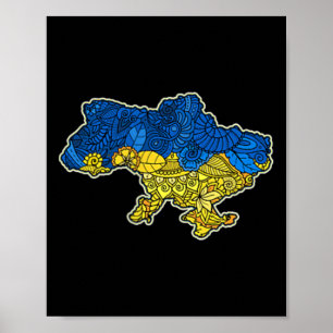 Ukraine Contour Map Gift National Flag  Poster