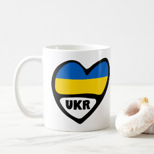 Ukraine Country Code Flag Heart, UKR Coffee Mug