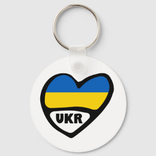 Ukraine Country Code Flag Heart, UKR Keychain