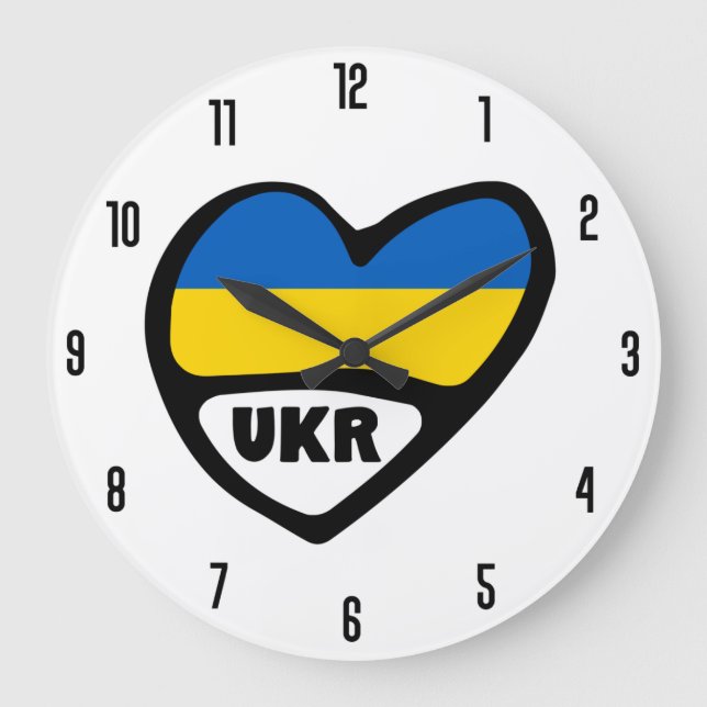 Ukraine Country Code Flag Heart, UKR Large Clock (Front)
