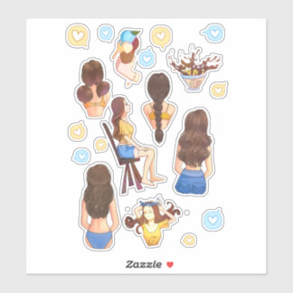 Ukraine cute girls stickers blue and yellow
