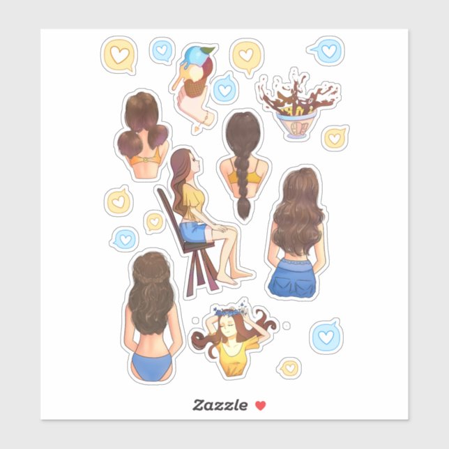 Ukraine cute girls stickers blue and yellow (Sheet)