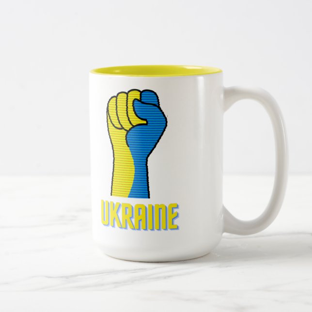 Ukraine Defiant Fist  Sign Two-Tone Coffee Mug (Right)