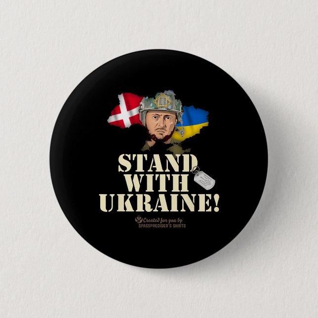 Ukraine Denmark Flags Slogan Stand With Ukraine  2 Inch Round Button (Front)