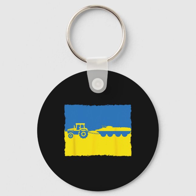Ukraine Farmer Tractor Stealing A Russian Tank Fun Keychain (Front)