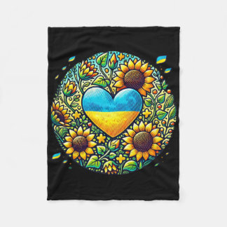 Ukraine Flag And Sunflowers Illustration  Fleece Blanket