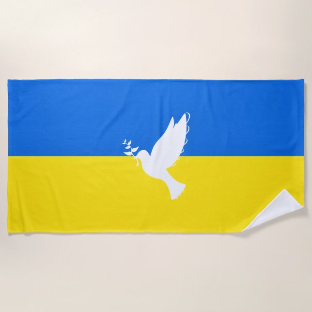 Ukraine Flag Beach Towel Dove of Peace - Freedom (Front)