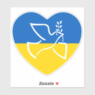 Ukraine flag, blue and yellow heart peace dove