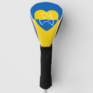 Ukraine flag, blue and yellow heart peace dove golf head cover