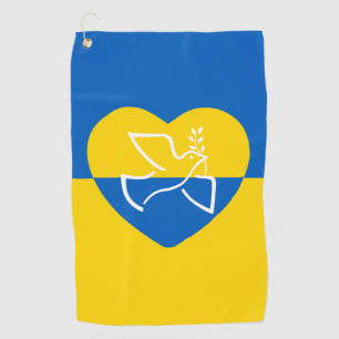 Ukraine flag, blue and yellow heart peace dove golf towel