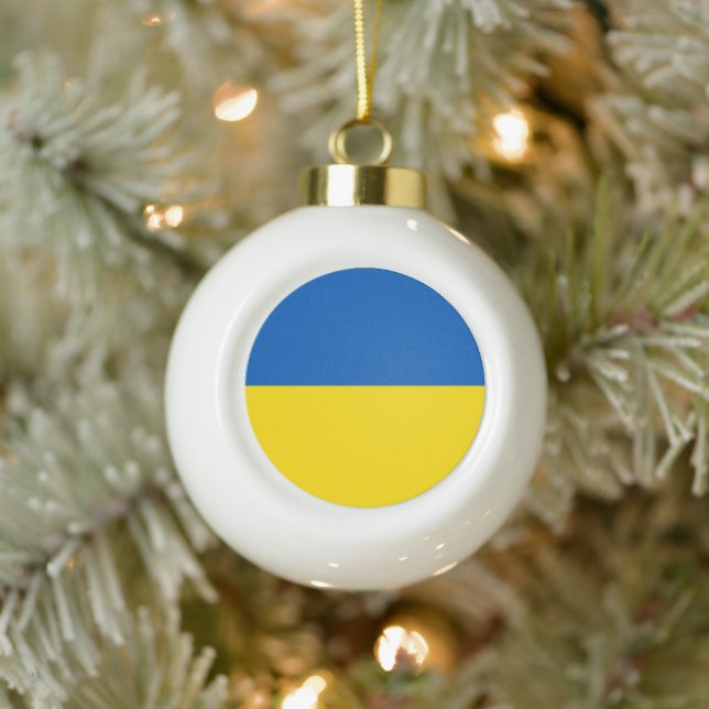 Ukraine flag blue yellow cute ceramic ball christmas ornament (Tree)