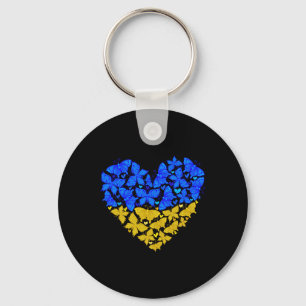 Ukraine Flag Butterfly Heart Vintage Ukrainian Lov Keychain