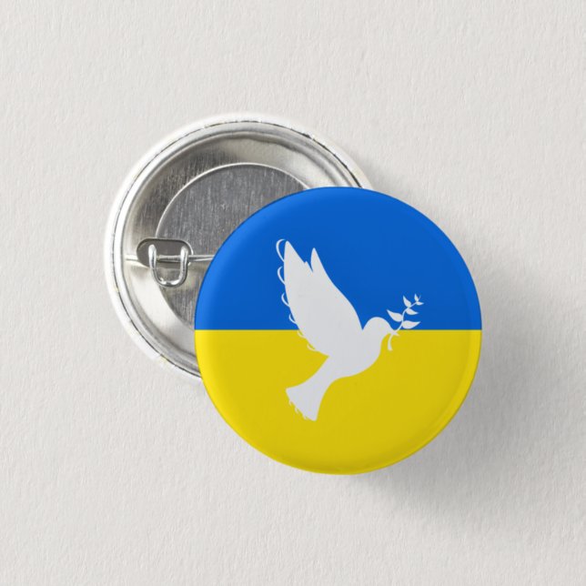 Ukraine Flag Button Support Peace Dove - Freedom (Front & Back)