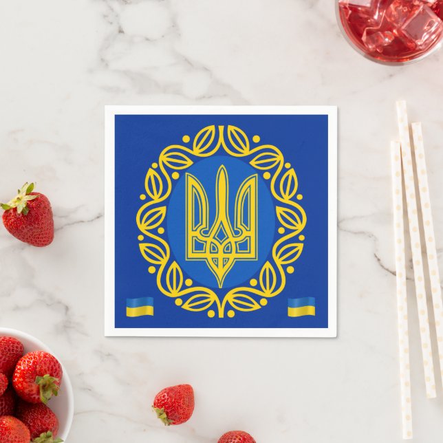Ukraine, Flag, Coat of Arms, Tryzub Ukrainian Rep Napkin (Insitu)