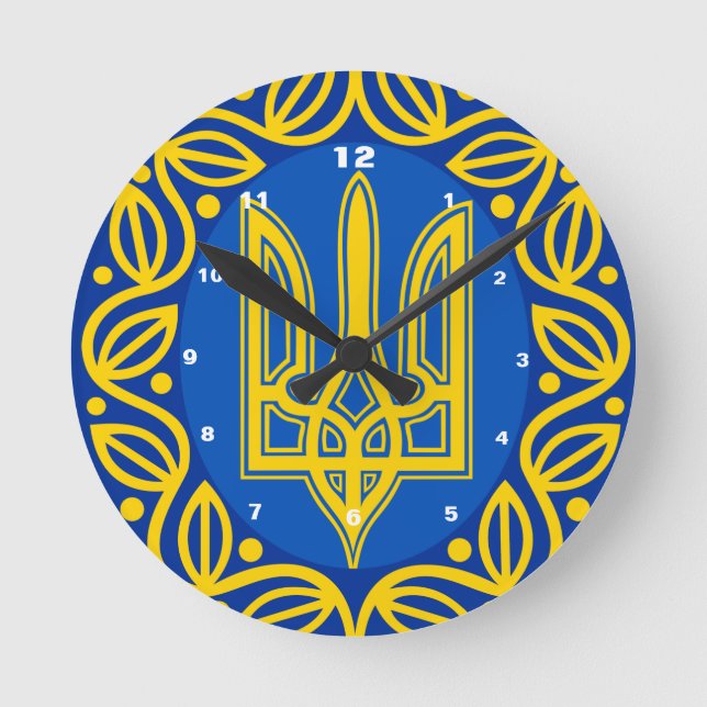 Ukraine, Flag, Coat of Arms, Ukrainian Tryzub Round Clock (Front)