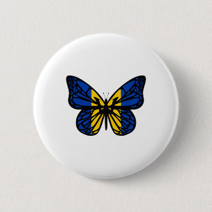 Ukraine Flag Color Butterfly - Tryzub Trident 2 Inch Round Button