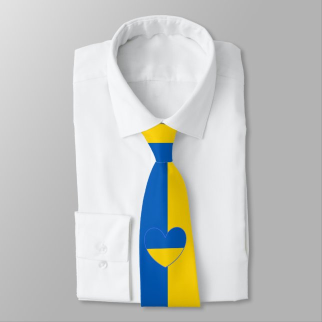 Ukraine Flag Colors blue and yellow  Neck Tie (Tied)