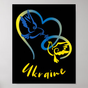 Ukraine Flag Colors Peace Doves And Hearts Peace I Poster