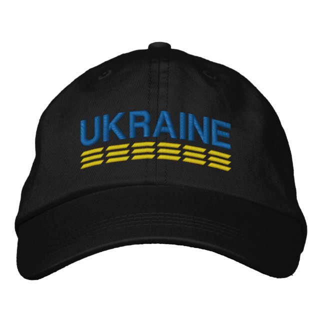 UKRAINE Flag Colours Blue and Yellow on Black Embroidered Hat (Front)