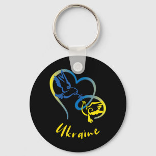 Ukraine Flag Colours Peace Doves and Hearts Peace Keychain