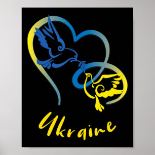 Ukraine Flag Colours Peace Doves and Hearts Peace Poster