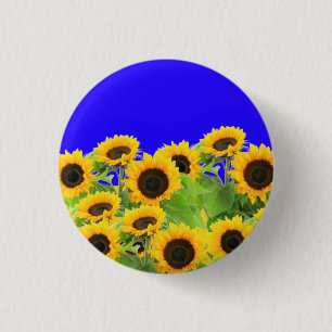 Ukraine Flag Colours Sunflowers Button Support