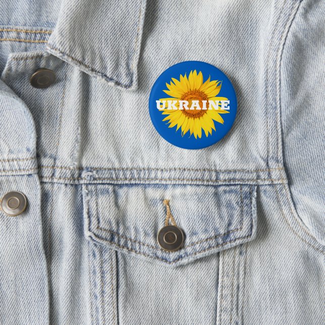 Ukraine Flag Colours Yellow Blue Sunflower Flower 2 Inch Round Button (In Situ)