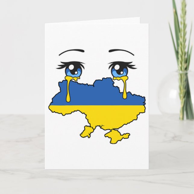 Ukraine Flag Crying Tears For Ukraine 1  Card (Front)