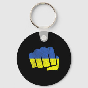 Ukraine Flag Fist. Stay Strong Ukraine. Blue And Y Keychain