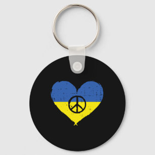 Ukraine Flag Heart Peace Sign Retro Ukrainian Wome Keychain
