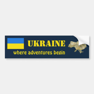 Ukraine Flag + Map Bumper Sticker