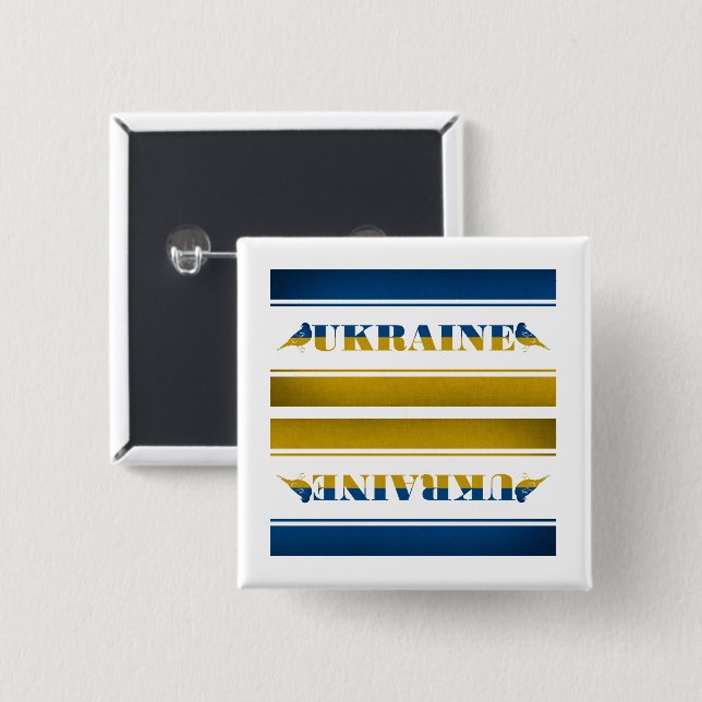 Ukraine Flag, National Nightingale Birds 2 Inch Square Button (Front & Back)