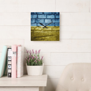 Ukraine flag on wall square wall clock