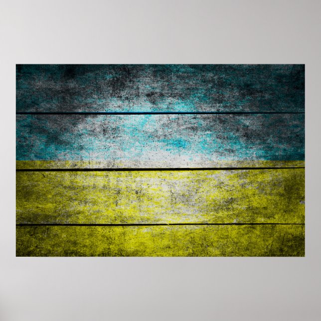 Ukraine flag on wood poster (Front)