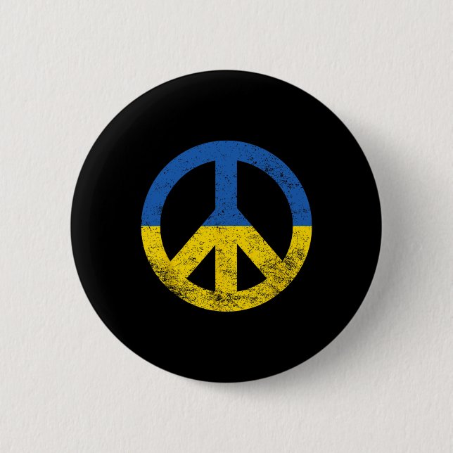 Ukraine Flag Peace Symbol  2 Inch Round Button (Front)