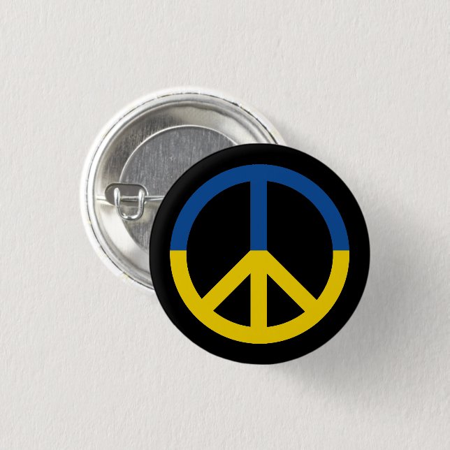 Ukraine flag peace symbol black 1 inch round button (Front & Back)