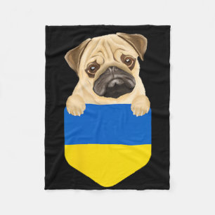 Ukraine Flag Pug Dog In Pocket Fleece Blanket