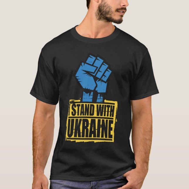 Ukraine Flag Raised Fist Blue Yellow T-Shirt (Front)