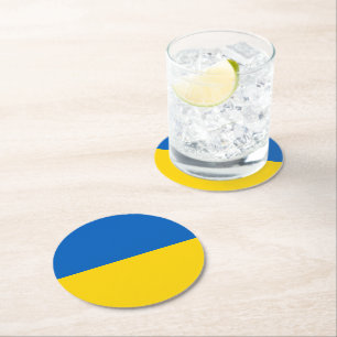 Ukraine flag round paper coaster