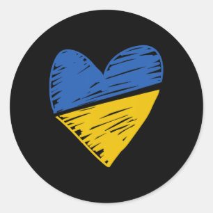 Ukraine Flag Scribbled Heart Coloured Blue Yellow Classic Round Sticker