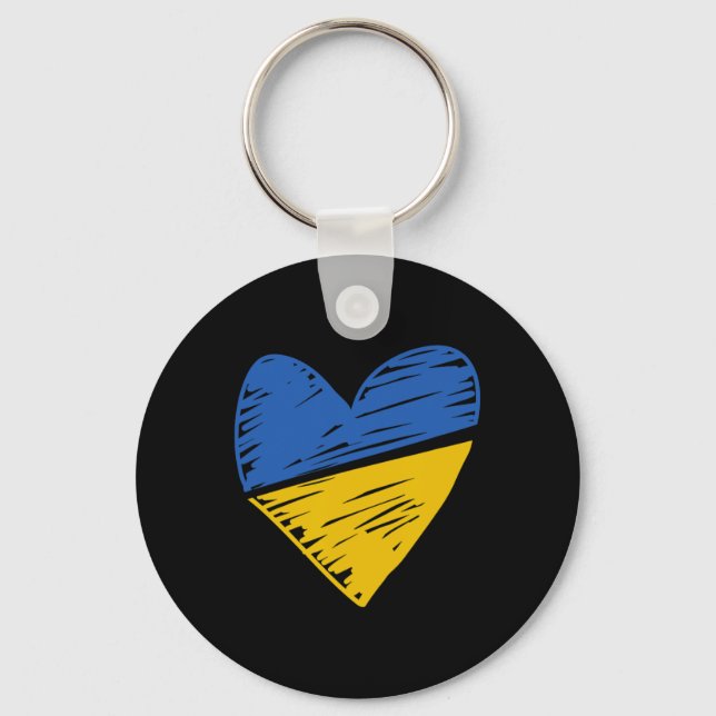 Ukraine Flag Scribbled Heart Coloured Blue Yellow  Keychain (Front)
