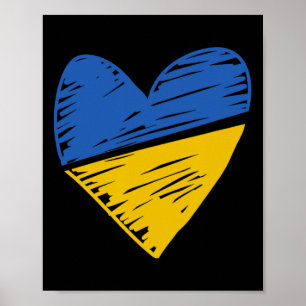 Ukraine Flag Scribbled Heart Coloured Blue Yellow  Poster